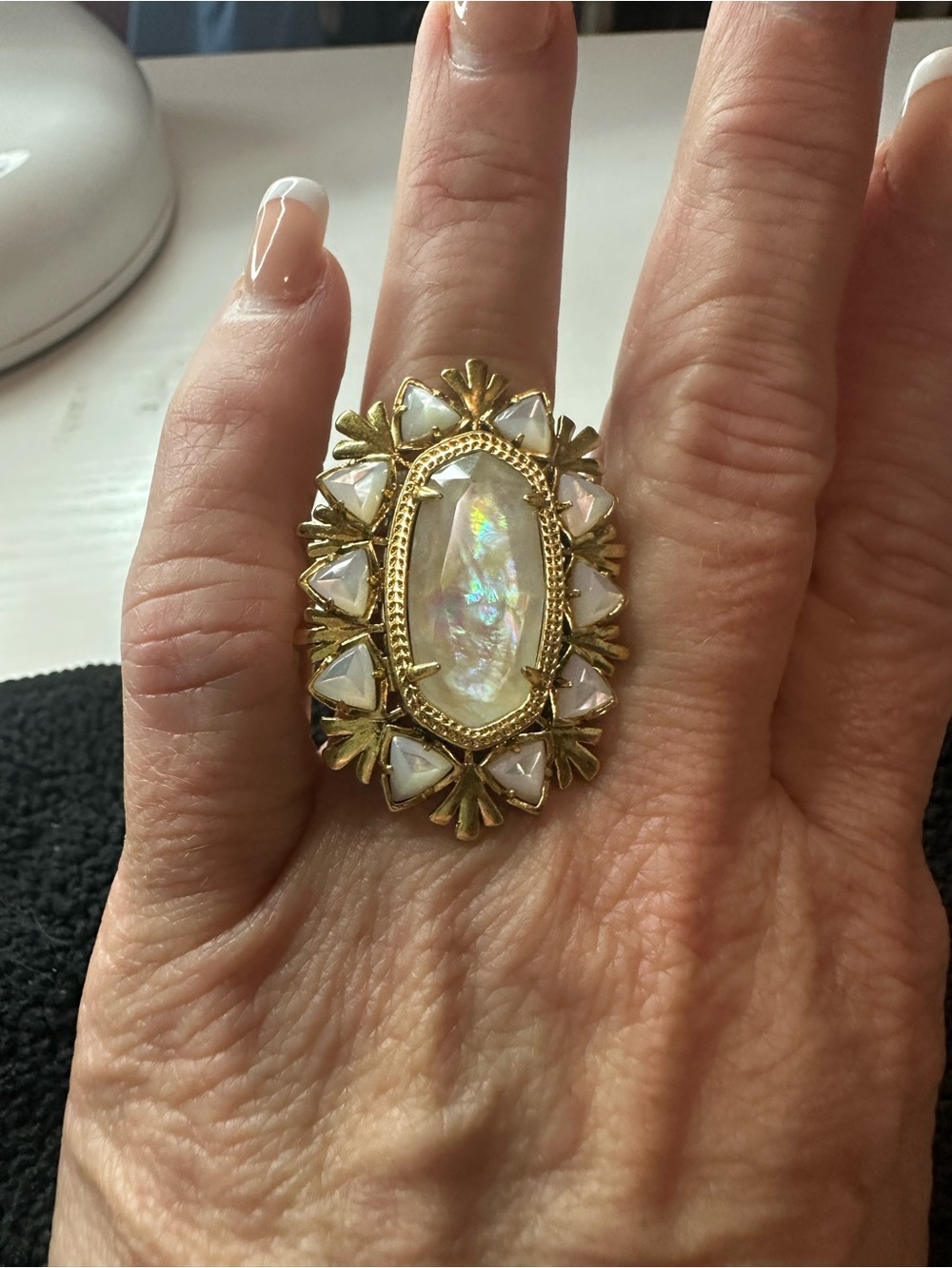 Kendra Scott Gold-Tone Iridescent Opal Statement Ring with White Accents